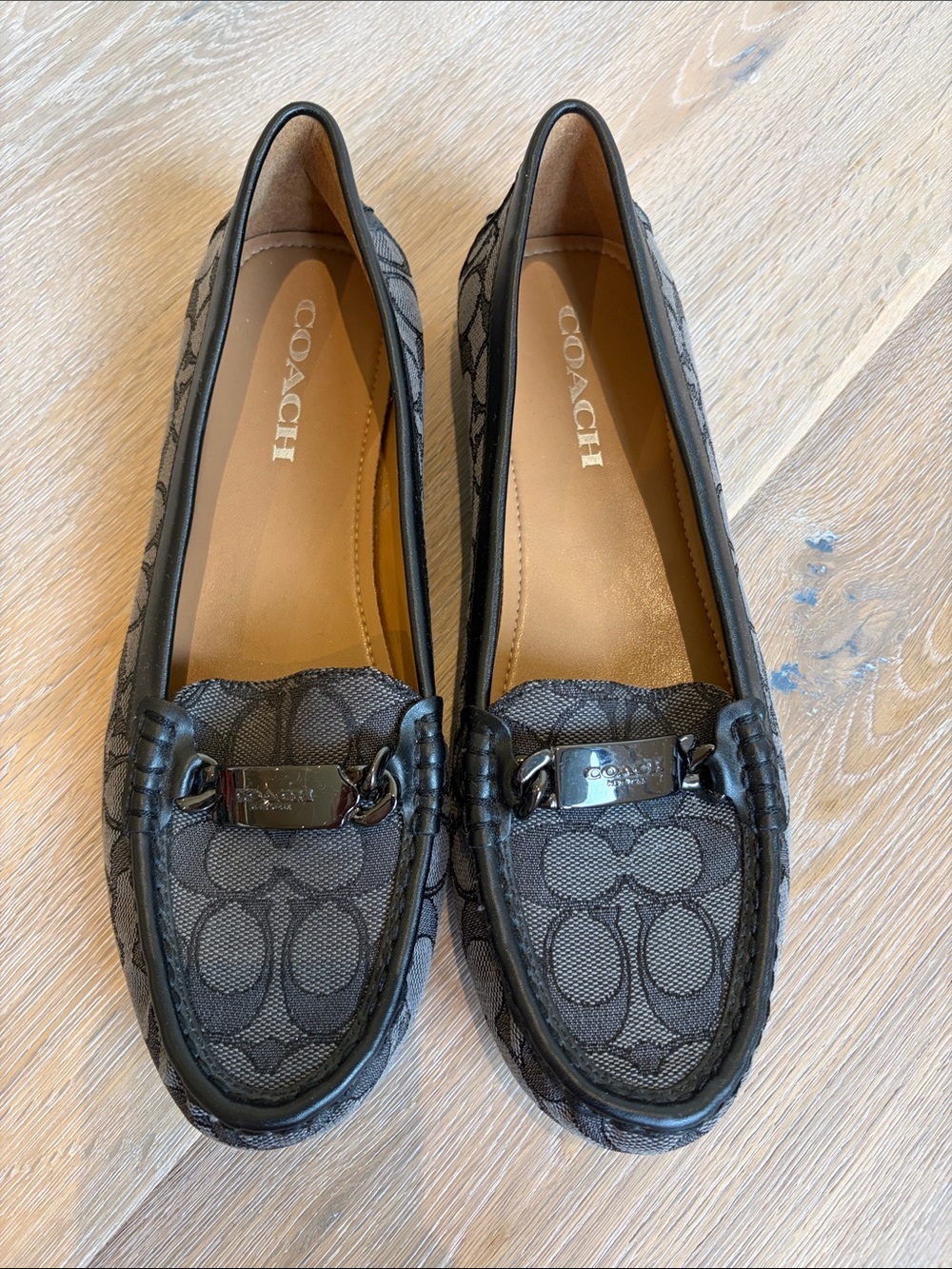 COACH Black Signature Canvas Loafers with Metal Bit